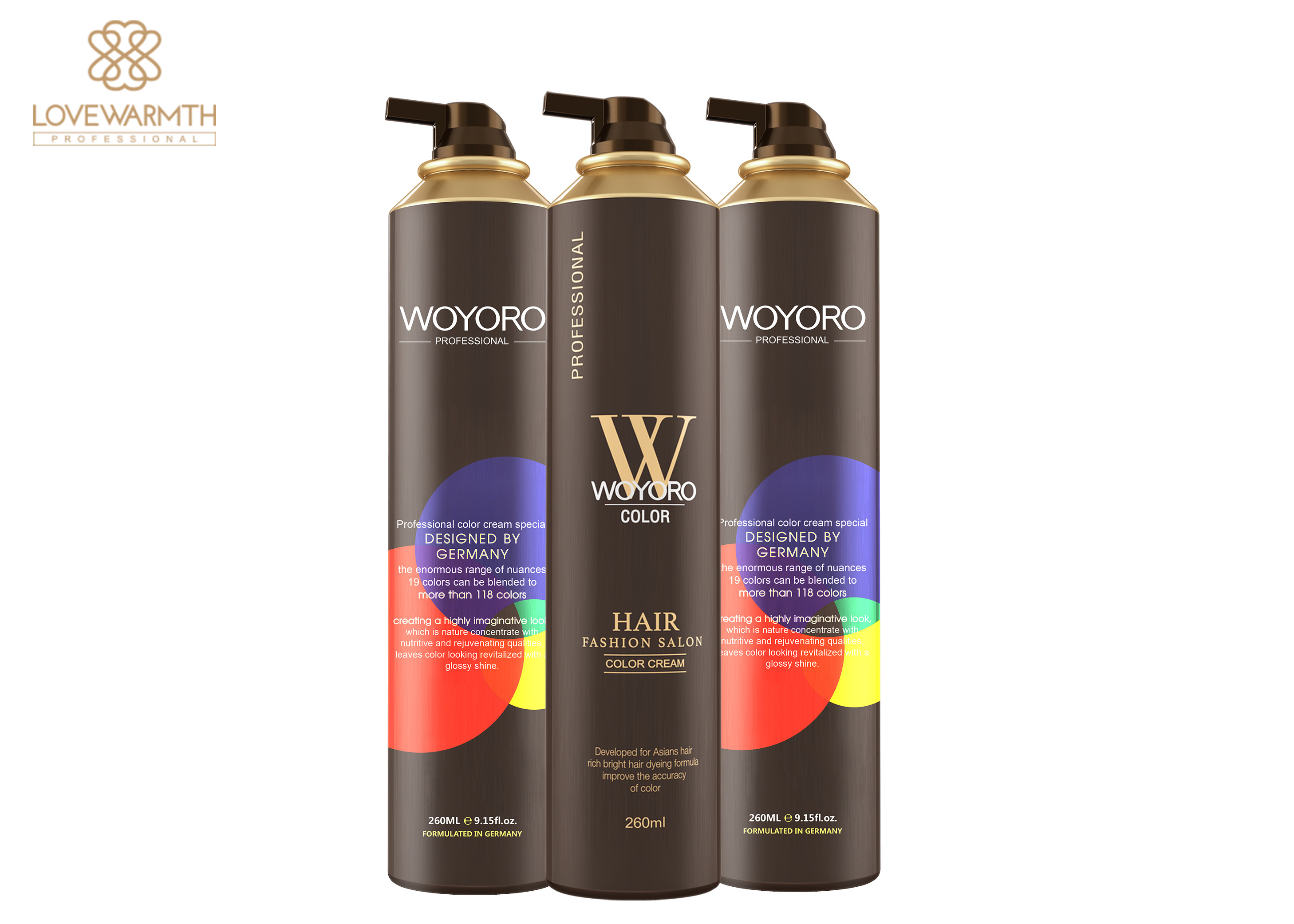 Professional Woyoro Hair Color Cream Ammonia Free 260ML Gas Tank For Salon